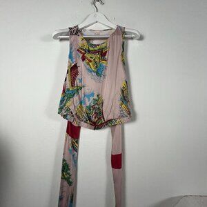 Tiny Womens Sleeveless Printed Tie-Waist Blouse Top Small Pink Multicolor Casual